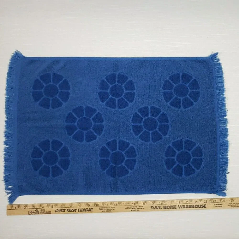 Surety Deluxe 3 Hand Towel 3 wash cloth Navy Blue Daisy Fringe Groovy Vintage